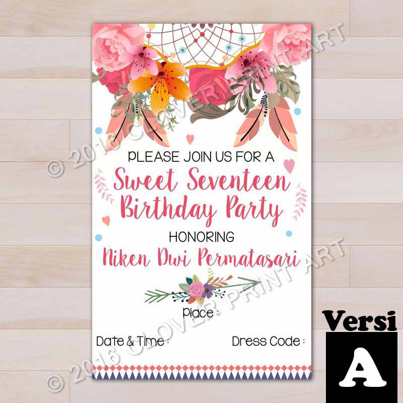 Isi 10 Kartu Undangan Ulang Tahun Birthday Invitation Remaja Sweet Seventeen