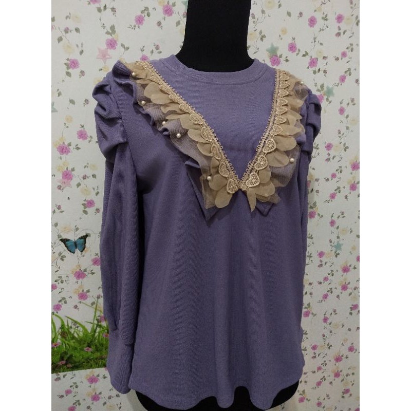 real atasan lilac ori cavell lengan kerut