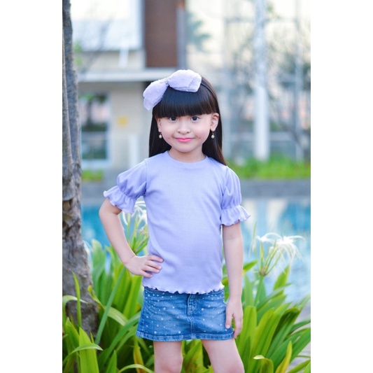 Kaos holie knit Ruffle tee (kaos polos) 2-5 tahun atasan kerut anak