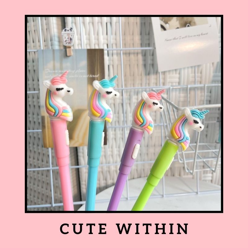 

PULPEN LED UNICORN RAINBOW HEAD PASTEL PENA HEWAN LAMPU LUCU