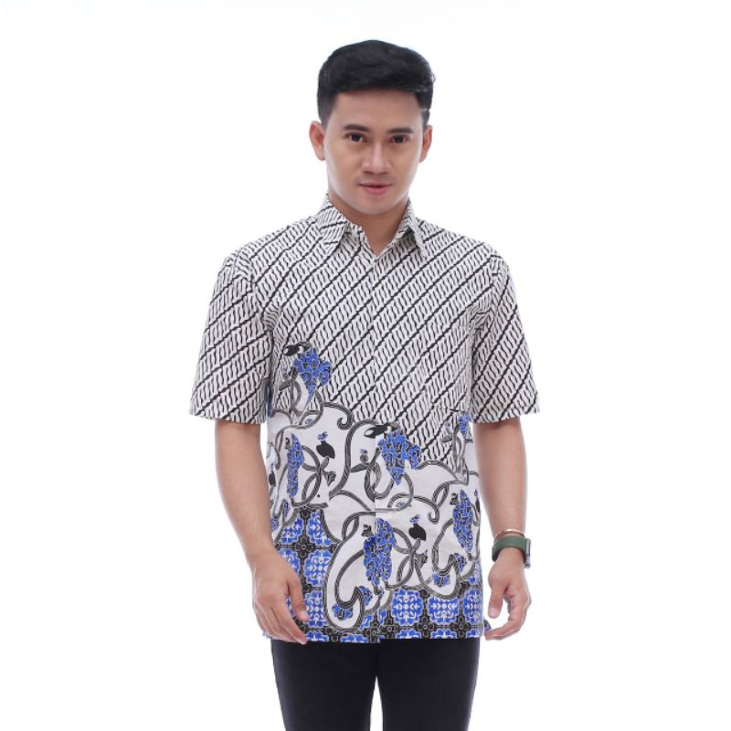 BSWART Batik HRB026 kenongo Hem Pendek anjani biru Pekalongan M L XL Batik Pria MURAH Modern Grosir-2