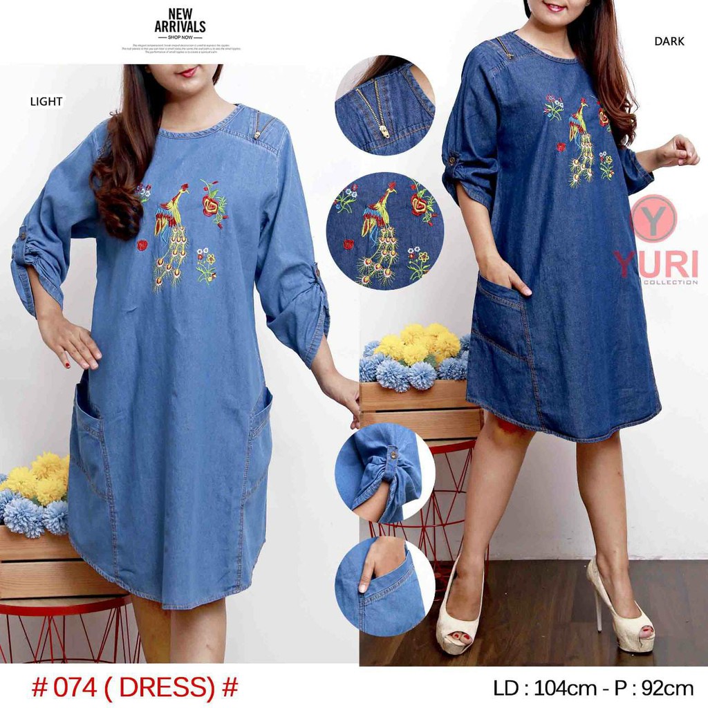 DRES TUNIK JEANS BORDIRAN LENGAN PANJANG