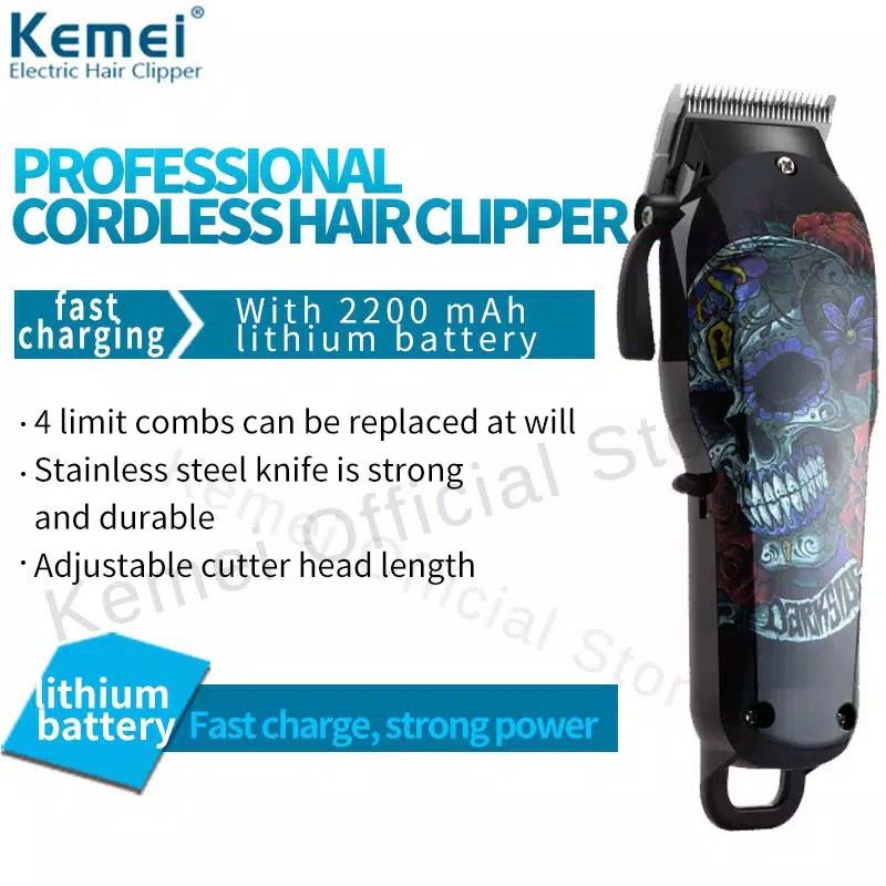 ALAT CUKUR RAMBUT ELEKTRIK KEMEI KM-735 CORDLESS HAIR CLIPPER ELECTRIC RECHARGEABLE MOTIF CHARGE