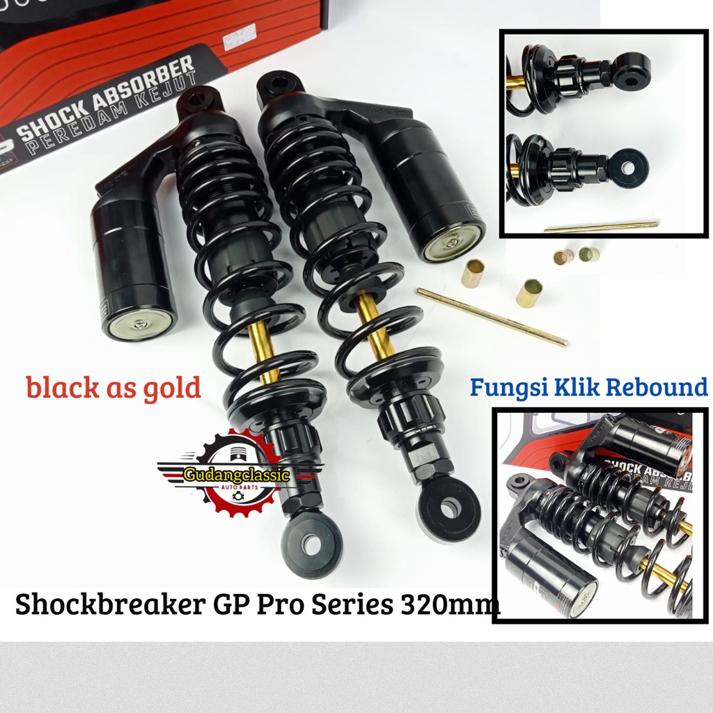 Jual Shockbreaker Tabung Ride IT GP Pro Series 320mm black as gold Skok
