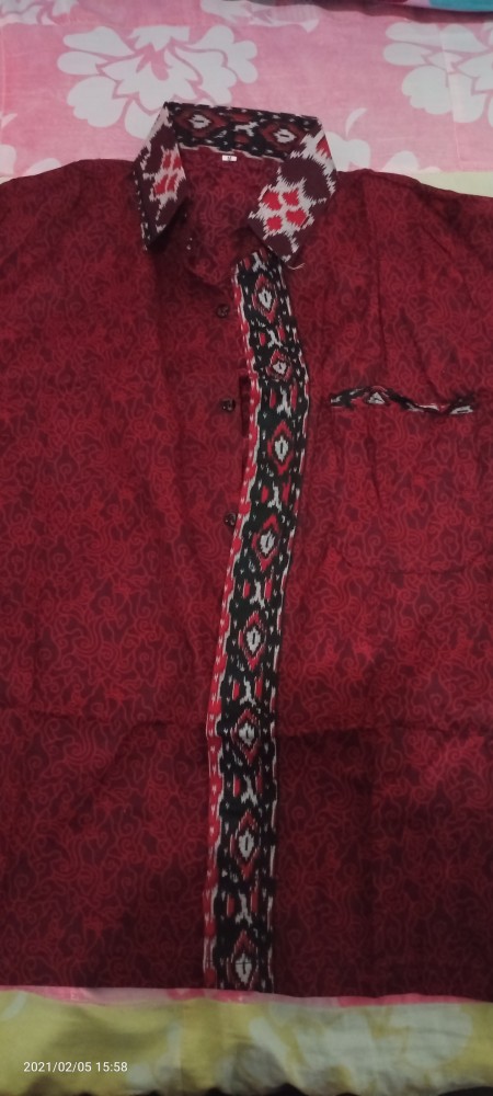 Kemeja Batik Lengan Panjang 021 Megamendung Merah Batik Hrb026 Batik Murah Seno Sogan Padi Manggar