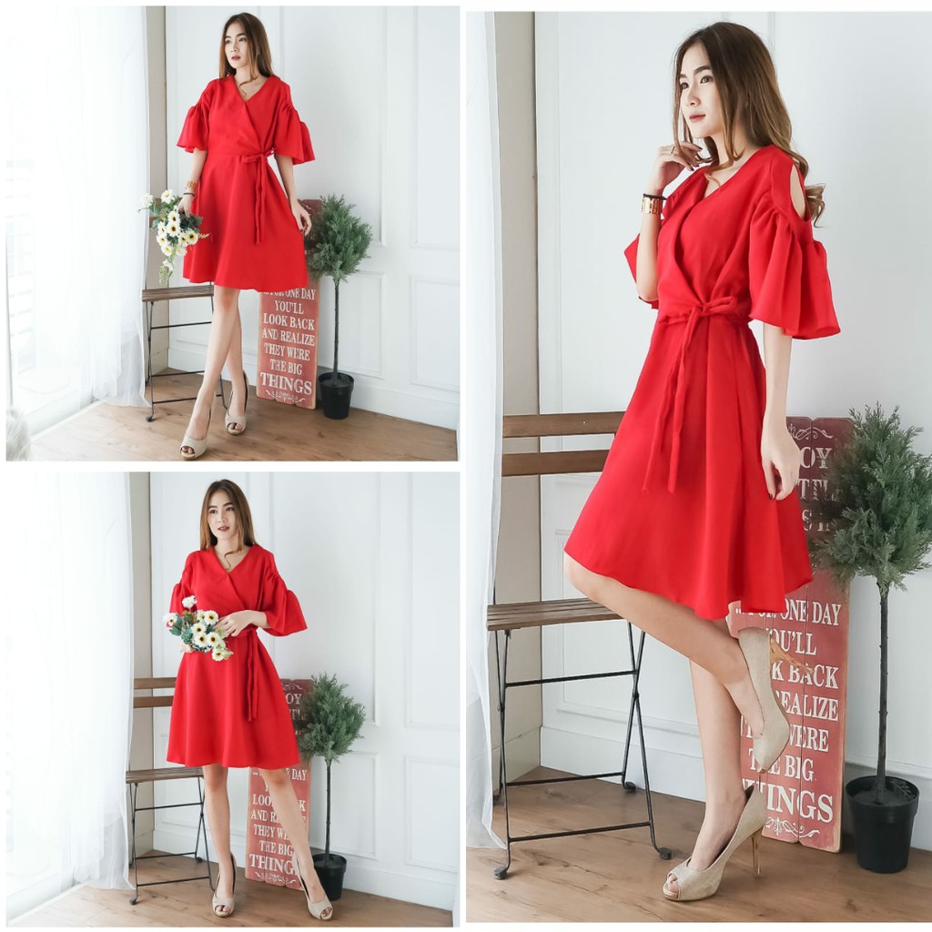 COD DRESS CANTIK KIMONO RED TALI IKAT