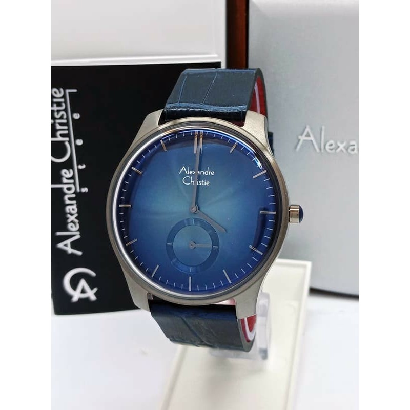 jam tangan pria alexandre christie AC  8532LH BIRU SILVER PLAT BIRU