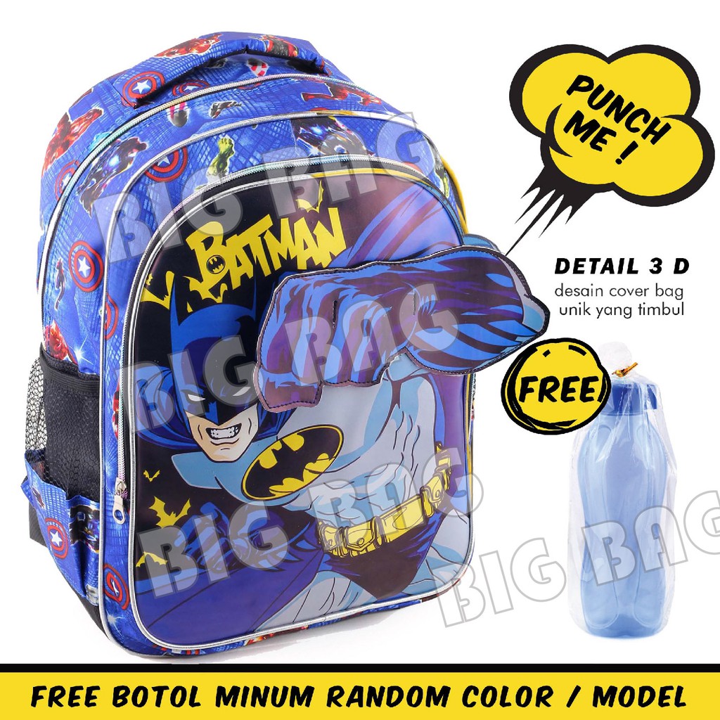 PTS - Ransel Sekolah Anak Cowo / Laki Laki Karakter - BATMAN - PUNCH - COOL BACKPACK + FREE BOTOL