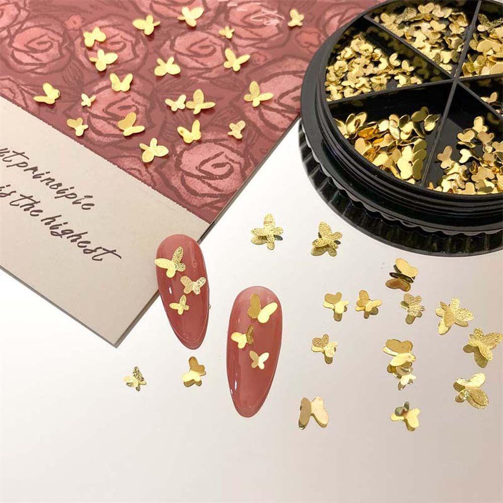 NEEDWAY Butterfly Nail Art Dekorasi Wanita Jepang Warna Emas Logam Kupu-Kupu Korea Nail Drills Ukuran Campur Perhiasan Kuku 3D