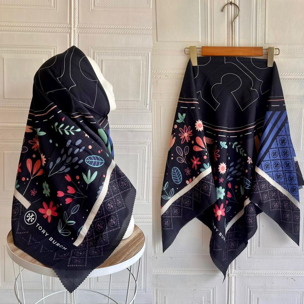 SADEAN HIJAB VOAL MOTIF BUNGA SERIS DASAR HITAM//DENAY MOTIF TERBARU N136 HIJAB SERAGAM BISA COD
