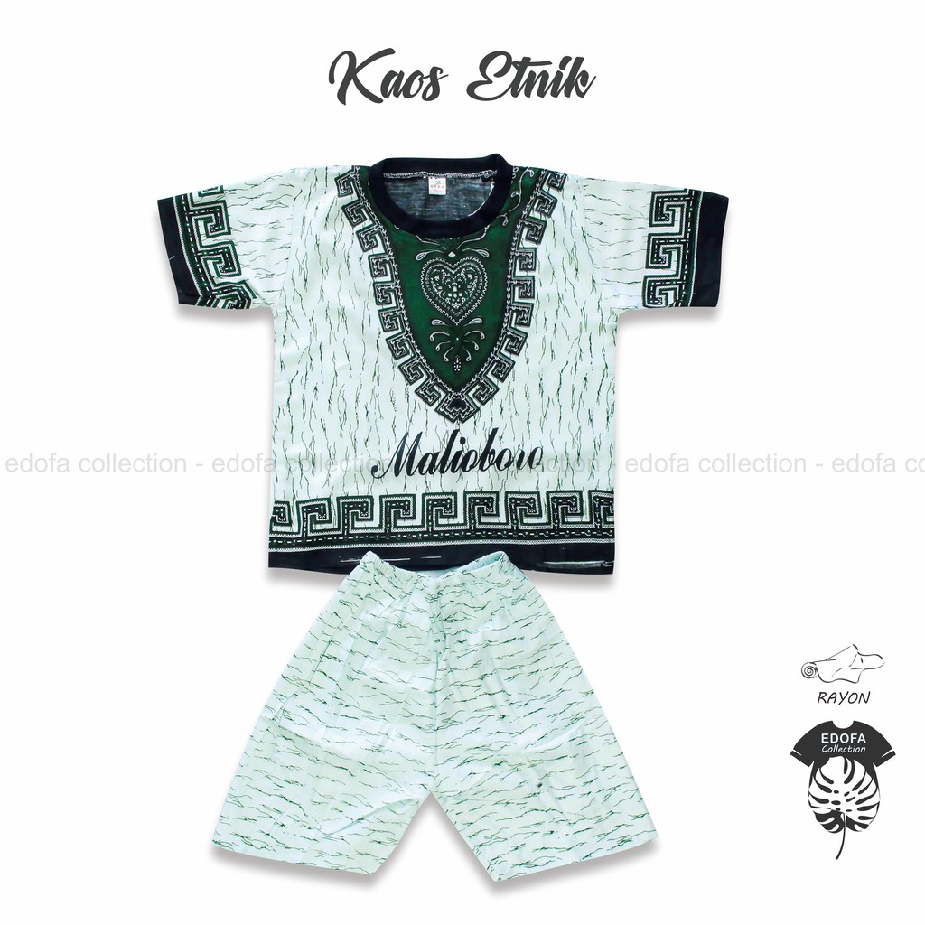 Setelan Anak kaos Etnik Dashiki cewek cowok umur 2-7 tahun Motif Jefri Warna Hijau