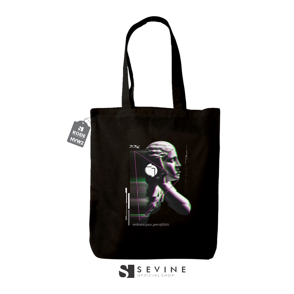 Sevine Totebag Fashion Tas Tote Bag Hitam Resleting Pria Wanita Laptop Kuliah Retro Vaporwave - HVW2