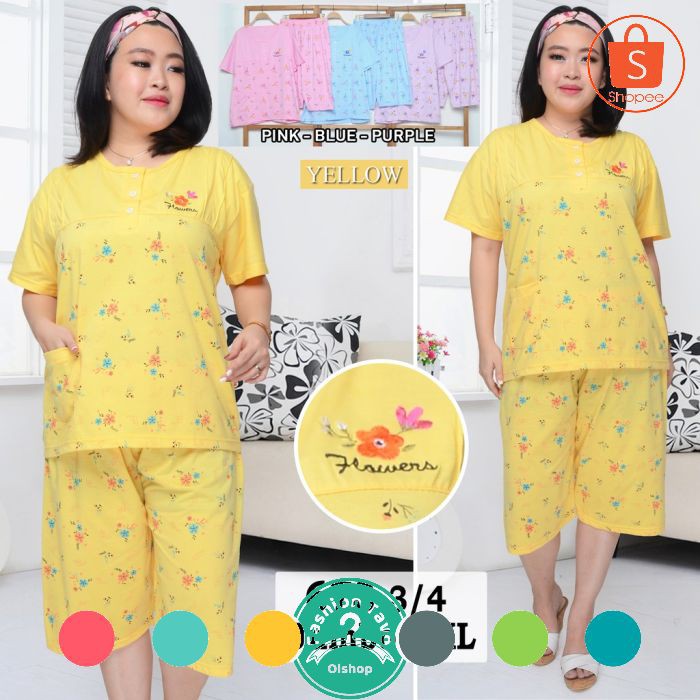 Baju Tidur Setelan Jumbo Bahan Tebal Harga Grosir Dewasa Bahan Kaos Wanita Katun Big Size  BV089