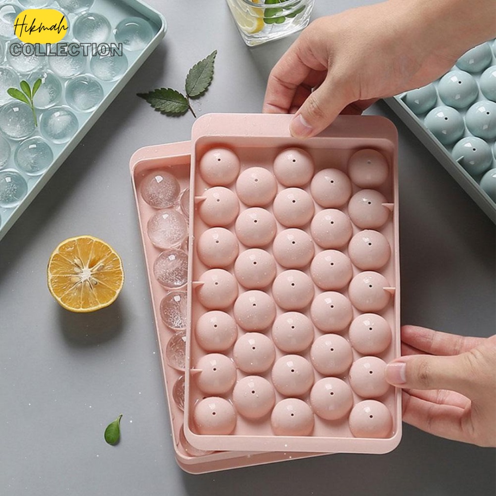 Cetakan Es Batu Bulat 33 Lubang - Penutup Kotak Ice Cube Tray Silikon Dan Plastik Ice Cube