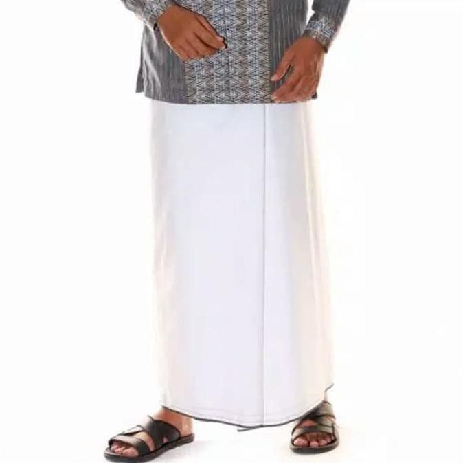 Produk Terbaik] Sarung Atlas Premium Original Putih Polos List Hitam