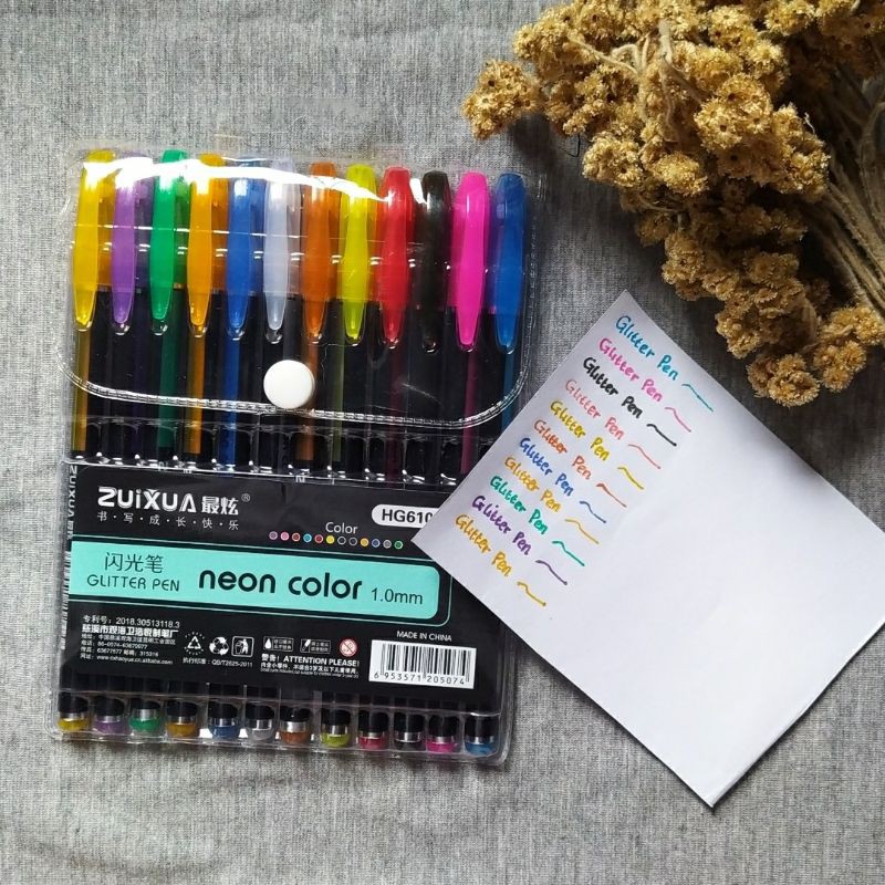 

Pulpen Glitter Warna Neon 12 Warna