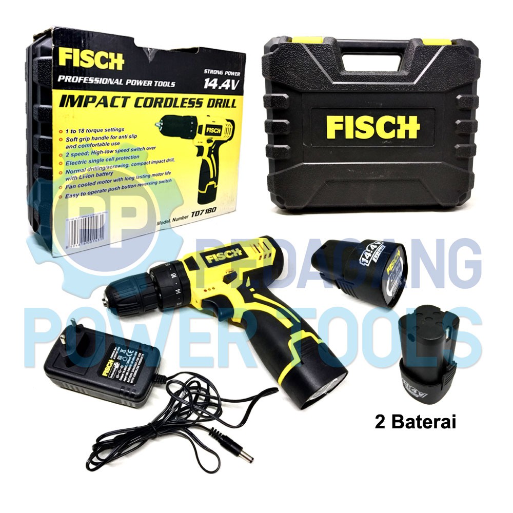 FISCH TD7180 MESIN BOR BETON TEMBOK CORDLESS IMPACT DRILL 2 BATERAI