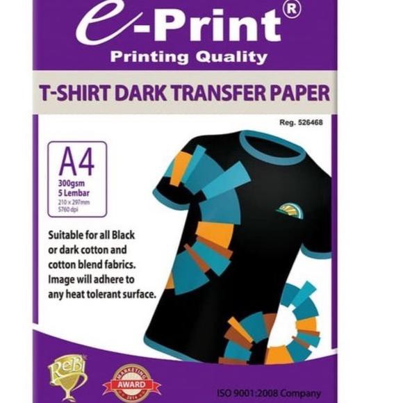 

TERLAKU E-Print T-Shirt Dark Transfer Paper A4 300GSM 5SHT [X72]