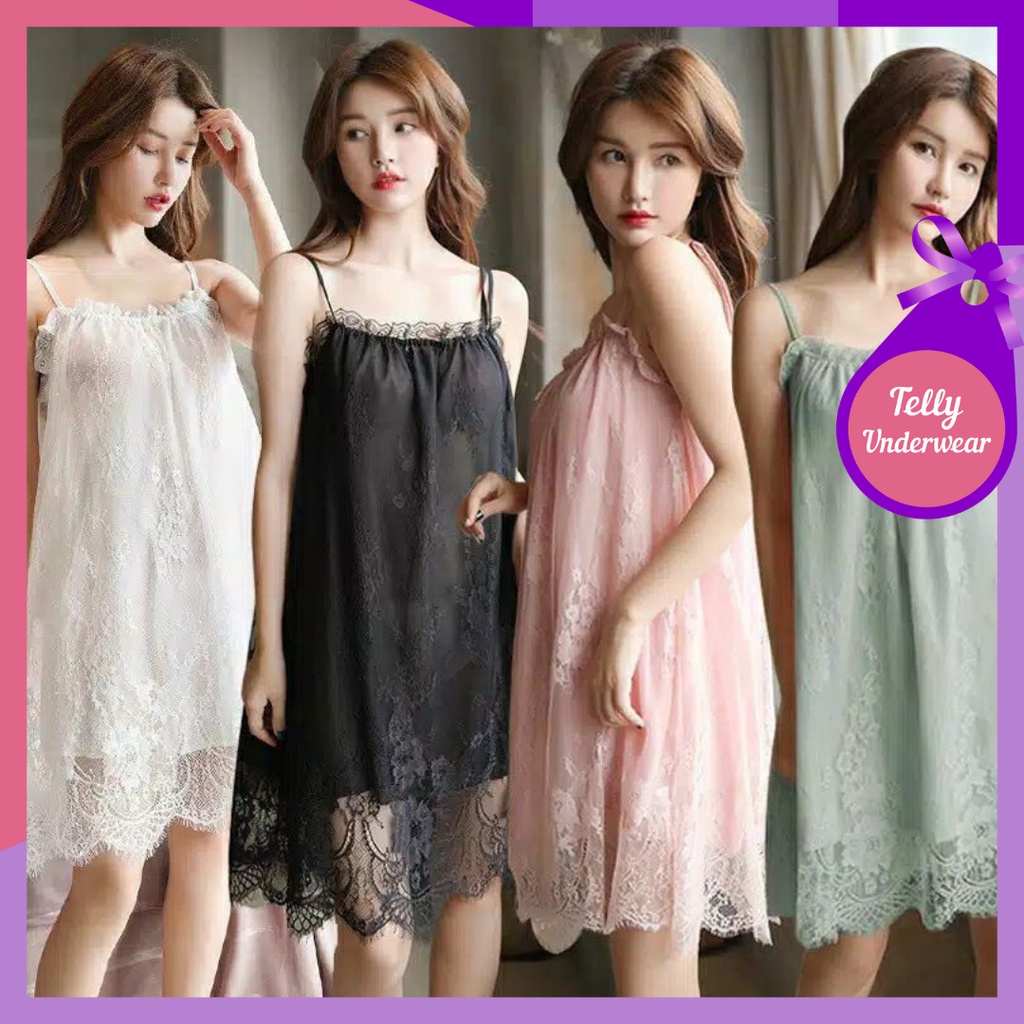 TELLY ➡️ 127 Lingerie Set Dress Lace Sexy Renda Pendek Jumbo Shifon IMPORT