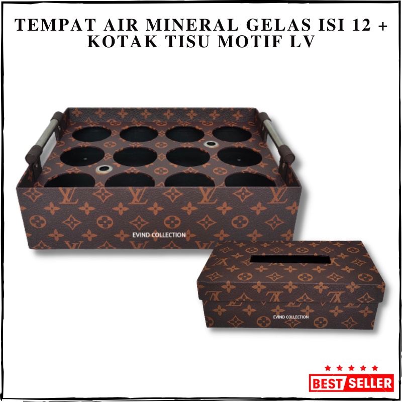 Keranjang Air Mineral Motif Isi 12 Cup + Tempat Tisu Kulit Sintetis Wadah Aqua Gelas