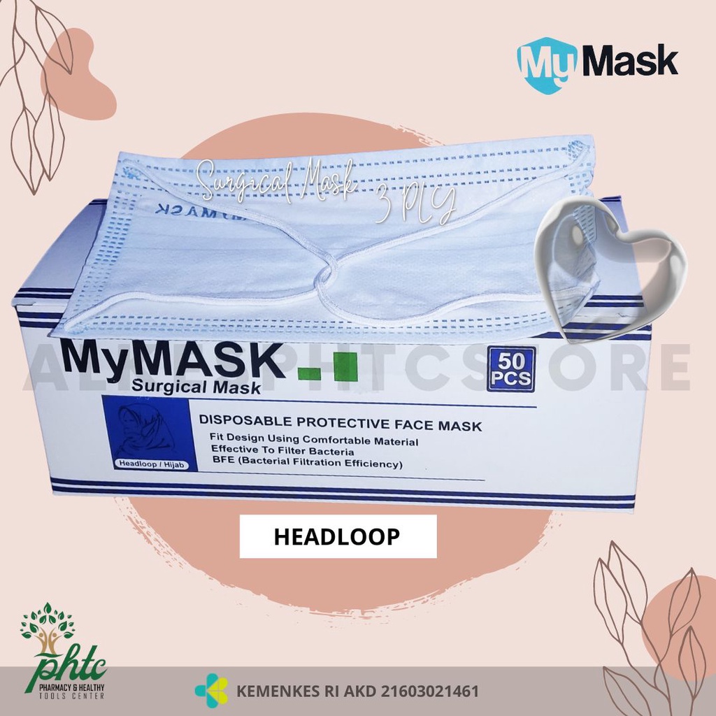 MY MASK Masker Medis 3 Ply Biru l Surgical Facemask HEADLOOP Isi 50 Pcs