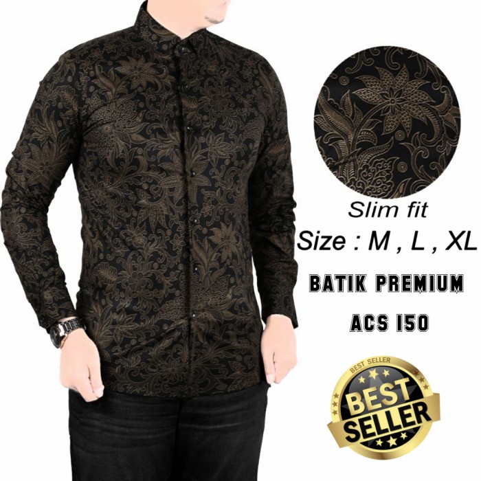 Kemeja Batik BAJU SLIM FIT PRIA LENGAN PANJANG KUALITAS MALL LB88 - M, Acs 243 Berkualitas Kekinian 