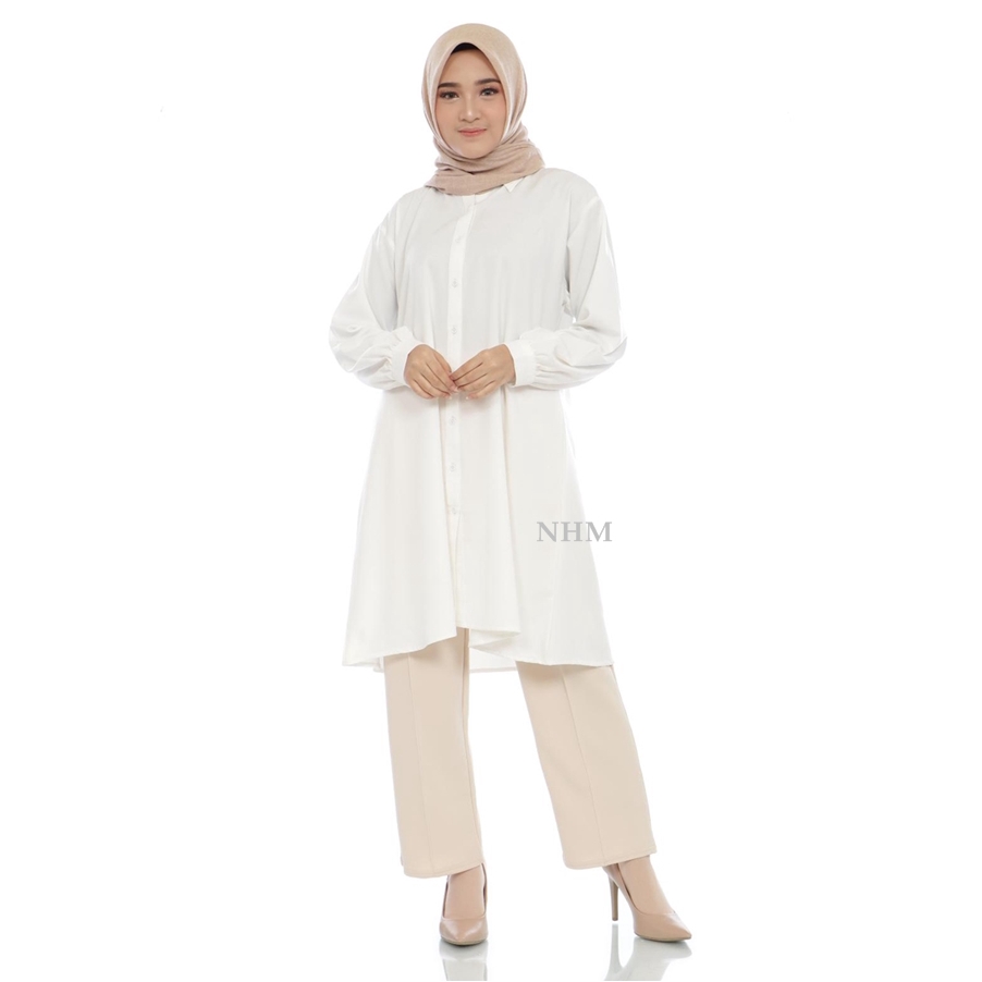 NHM Tunik Kemeja Putih Moscrepe Premium Jumbo Busui