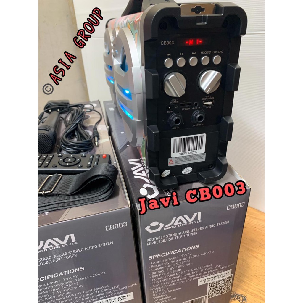 SPEAKER JAVI CB 003 ORIGINAL speaker karaoke bonus mic (SUPPORT GUITAR IN BLUETOOTH RADIO USB sd)