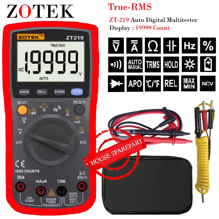 Zotek ZT219 19999 Counts True-RMS Auto Range AC/DC Diode Meter ZT-219 Original