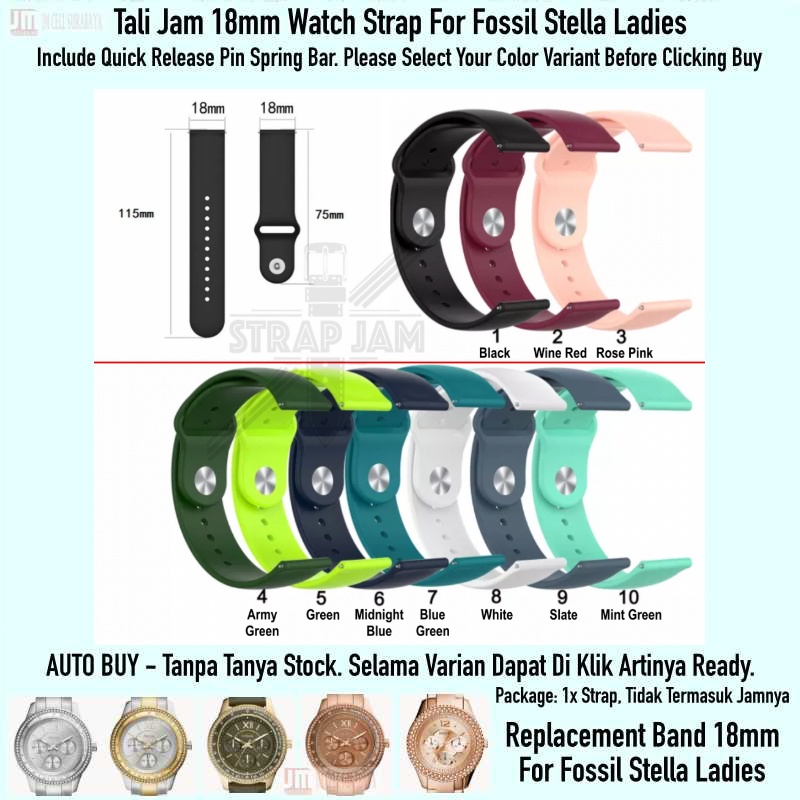 TNO Strap F0ssil Stella Ladies - Tali Jam Tangan 18mm Rubber Silikon Sporty Polos