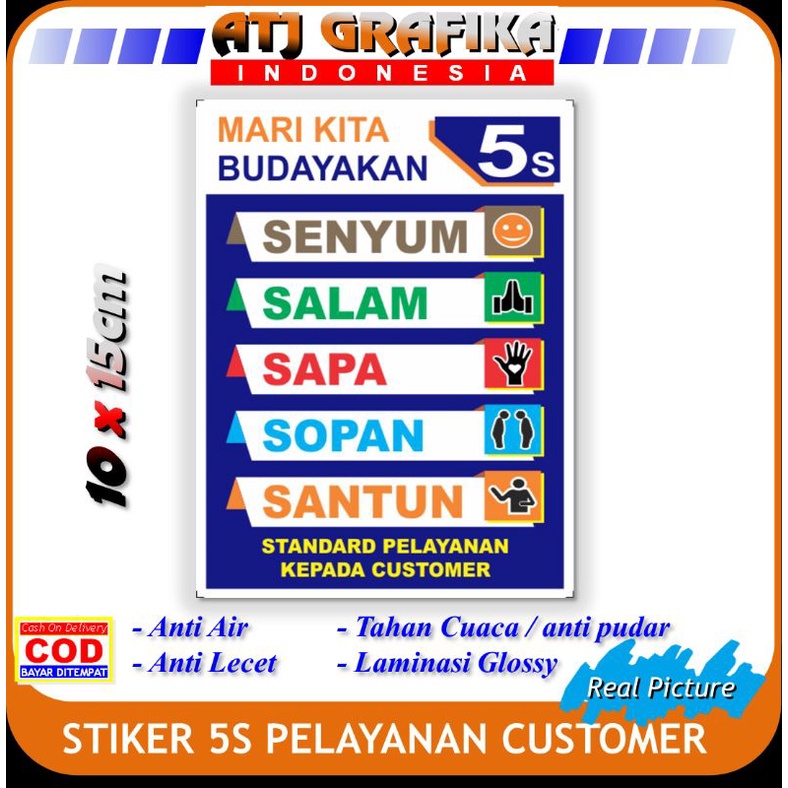 

Stiker 5S pelayanan customer service Sticker senyum salam Sapa sopan santun penjaga toko kantor dll