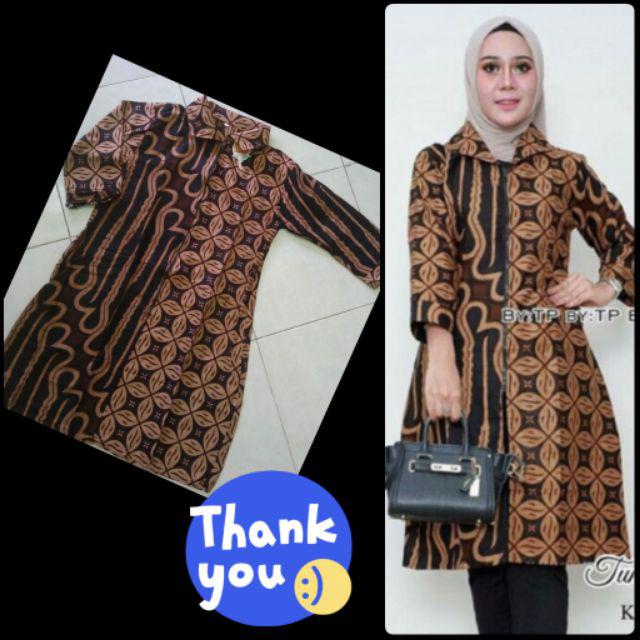 Tunic Zipper Seling Genes Tunik Seling Parang Kawung Batik Busui Friendly Seragam Tunik Batik