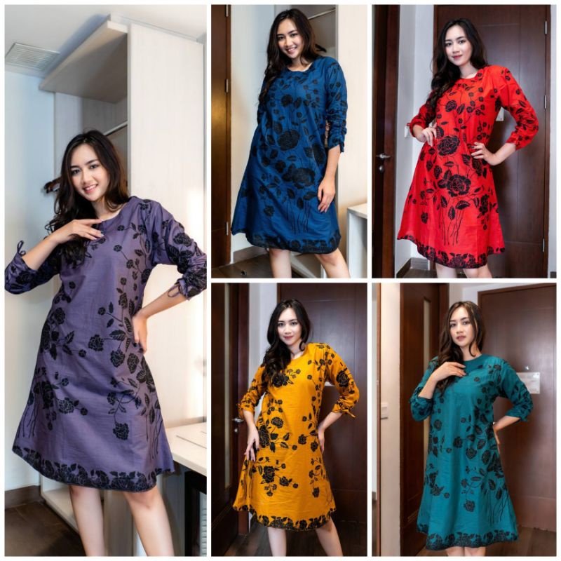 Baju Atasan Batik Wanita Dewasa Dress Kantor Lengan Serut Kondangan Cod Pekalongan