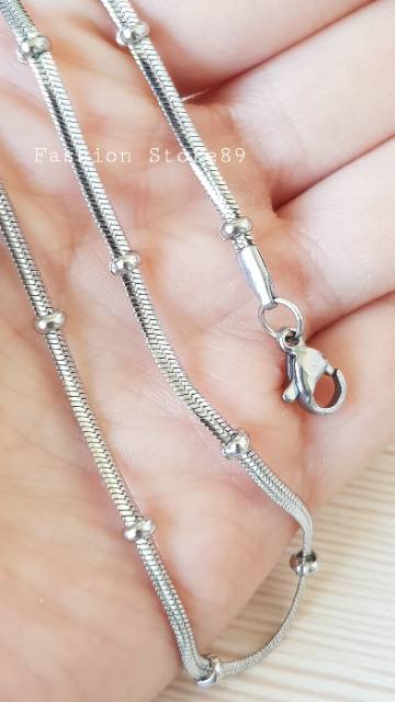 Kalung pipih biji lada gold white import titanium antikarat kalung belut pipih biji lada 45cm