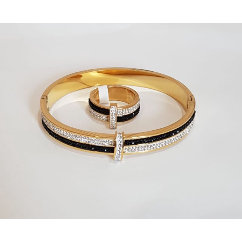 Set Gelang dan Cincin Titanium Catur Putih