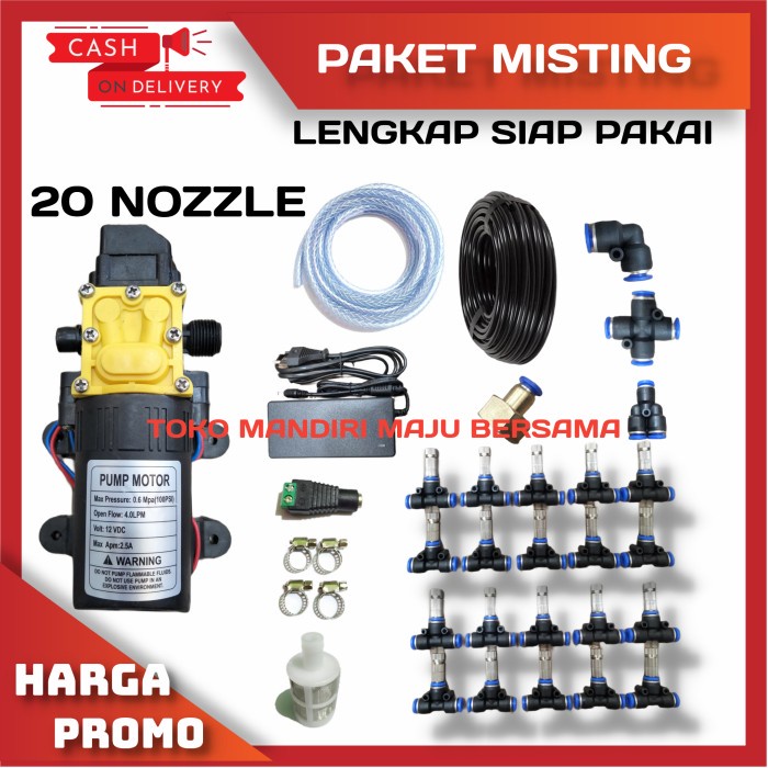 PAKET MISTING 20 TITIK NOZZLE POMPA DC 12V / MIST KABUT WALET - MIST-SK-05-20T