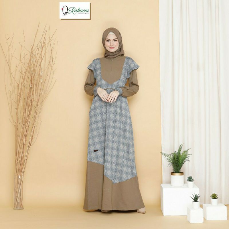 Gamis muslimah bahan kaos adem RAHNEM GM 38 OLIVE &amp; GM 38 FANTA