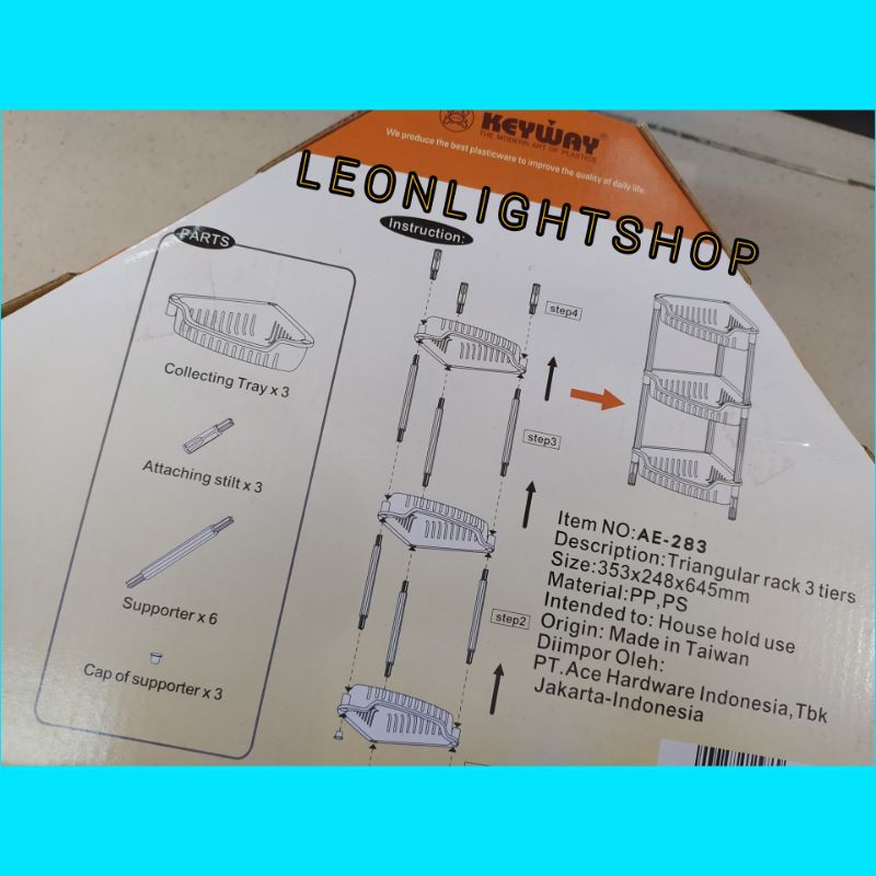 KEYWAY RAK PLASTIK SERBAGUNA SUDUT 3 TINGKAT 35.3X24.8X64.5CM/ACE HARDWARE TRIANGULAR RACK 3 TIERS