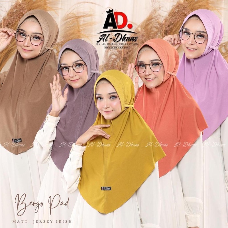 BERGO PAD Al-Dhans Hijab Jersey Irish Premium Original AD Kerudung Instan Pad Antem Tali Jilbab Aldh