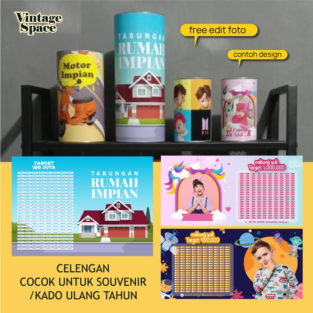 celengan custom / celengan target / tabungan target / celengan kaleng