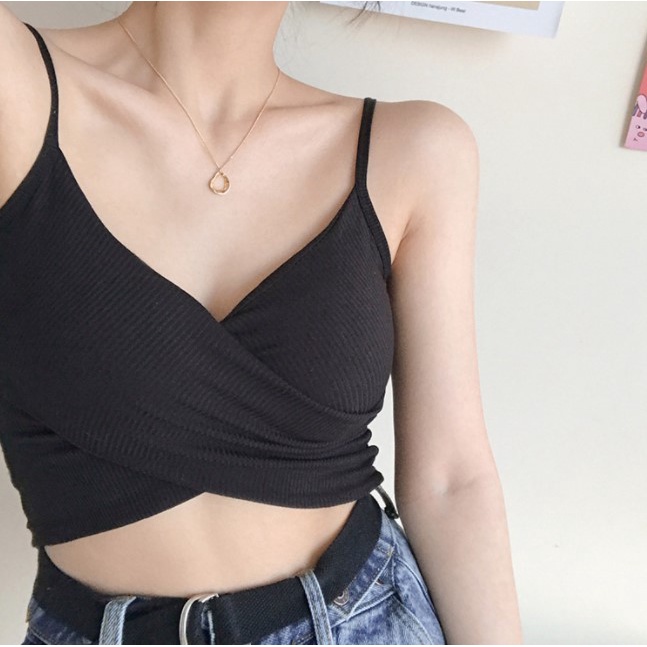 Tanktop 23 tank top cross twist pakaian crop top dalaman wanita korea v neck atasan cewek-2