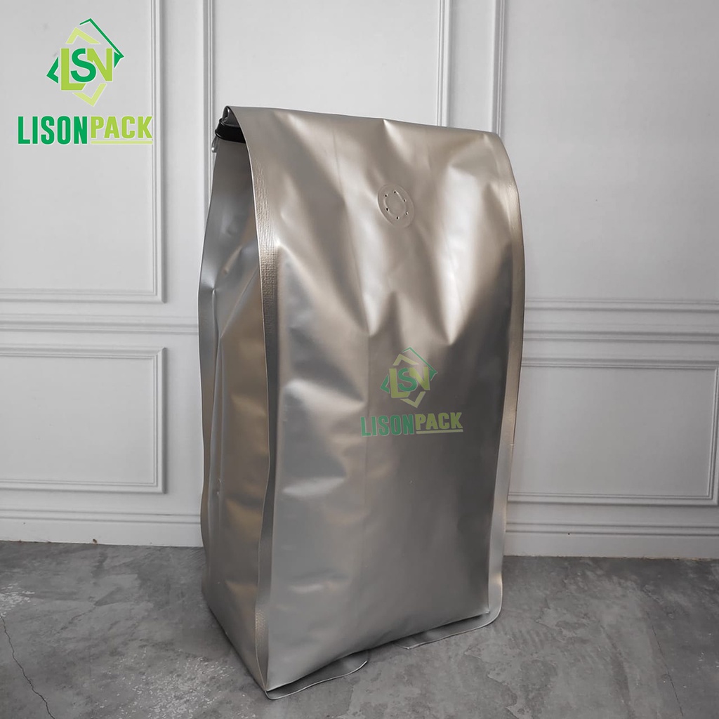 Kemasan Gusset Aluminium Foil 1 KG Silver | Alufoil Gusset Quad Seal