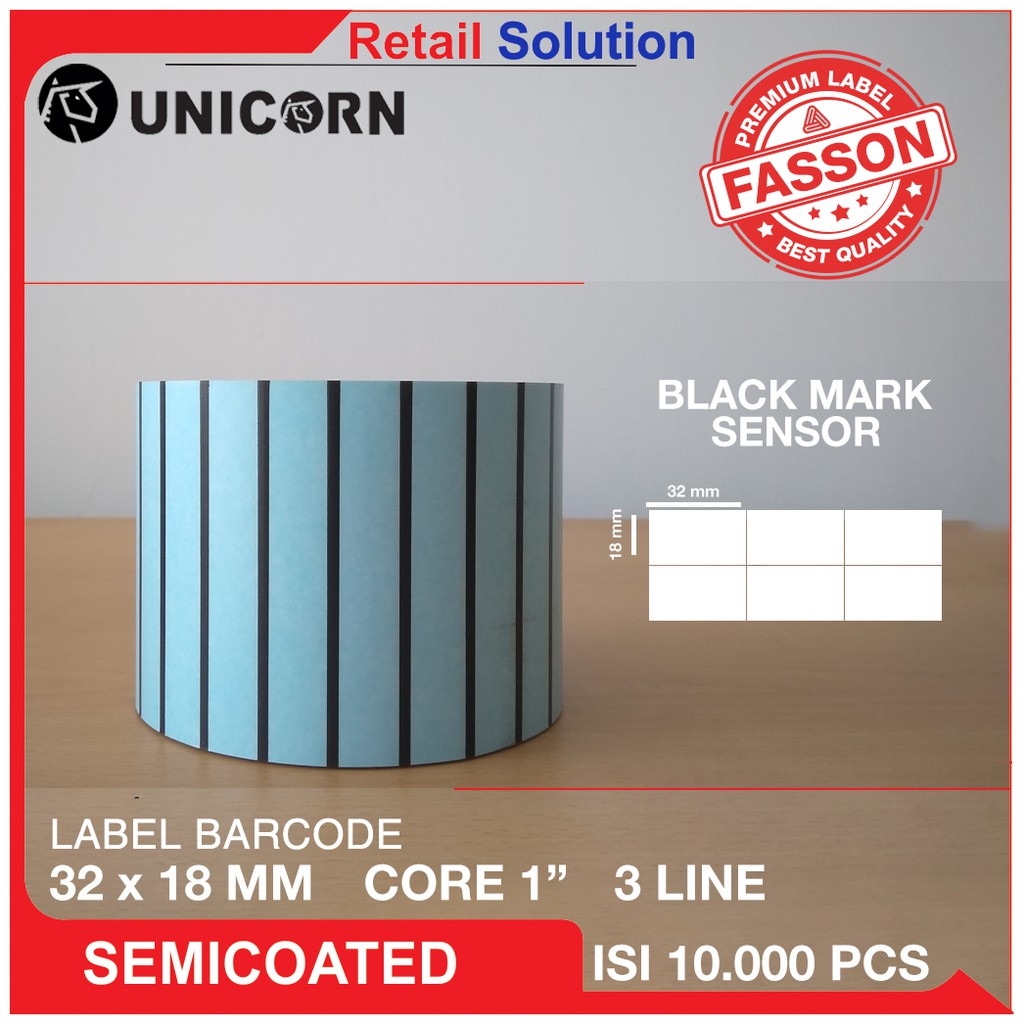 Stiker Label Barcode Semicoat 32x18mm 32x18 mm 32 x 18 mm Black Mark