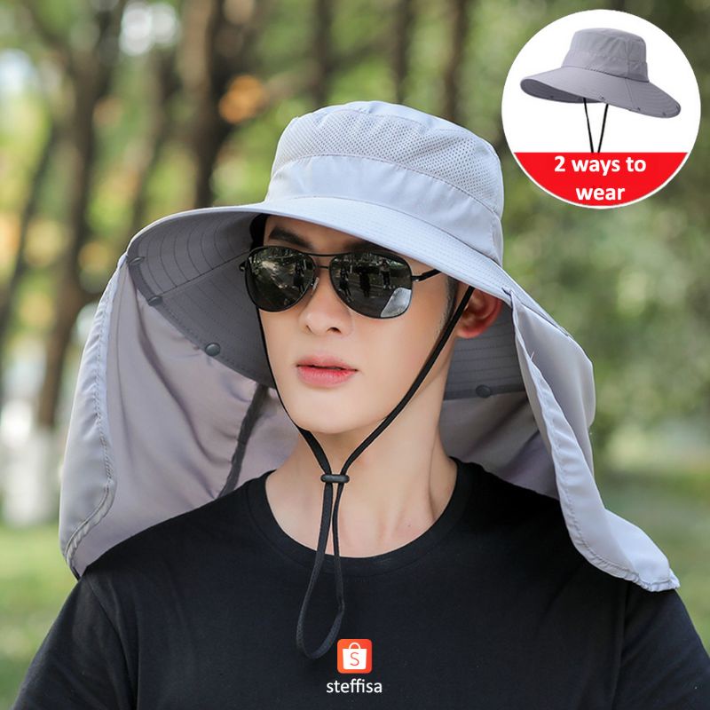 TOPI NELAYAN 2in1 | fisherman outdoor hat impor anti UV matahari cepat kering ringan breathable pelindung wajah leher unisex pria wanita dewasa musim panas