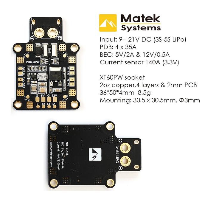 

SALE 40% Matek PDB XPW w/ Current Sensor 140A & Dual BEC 5v 12v XT60 BERMUTU