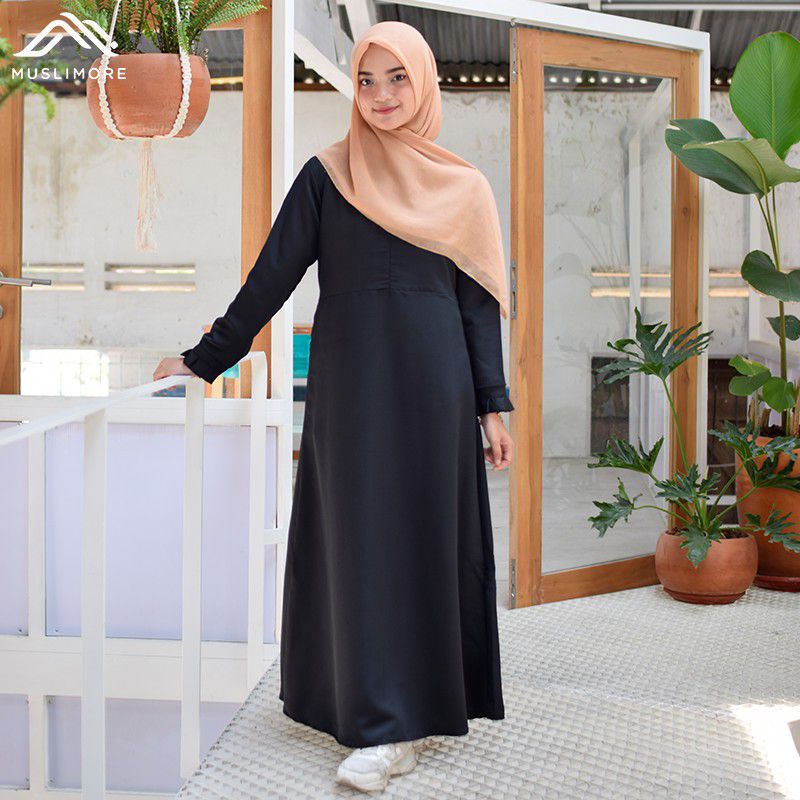 Gamis Original terbaru HITAM PUTIH polos/gamis wanita  PNS/GURU bisa cod