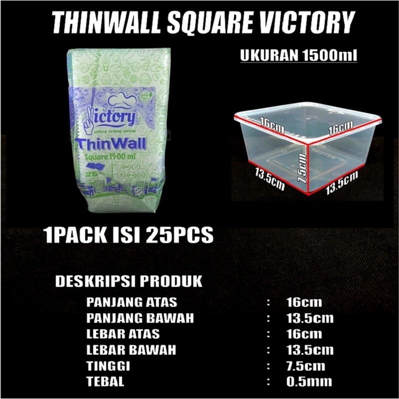 Thinwall SQ 1000ml 1500ml 2000ml 3000ml Per Pack Kotak Makanan Square Plastik SBY