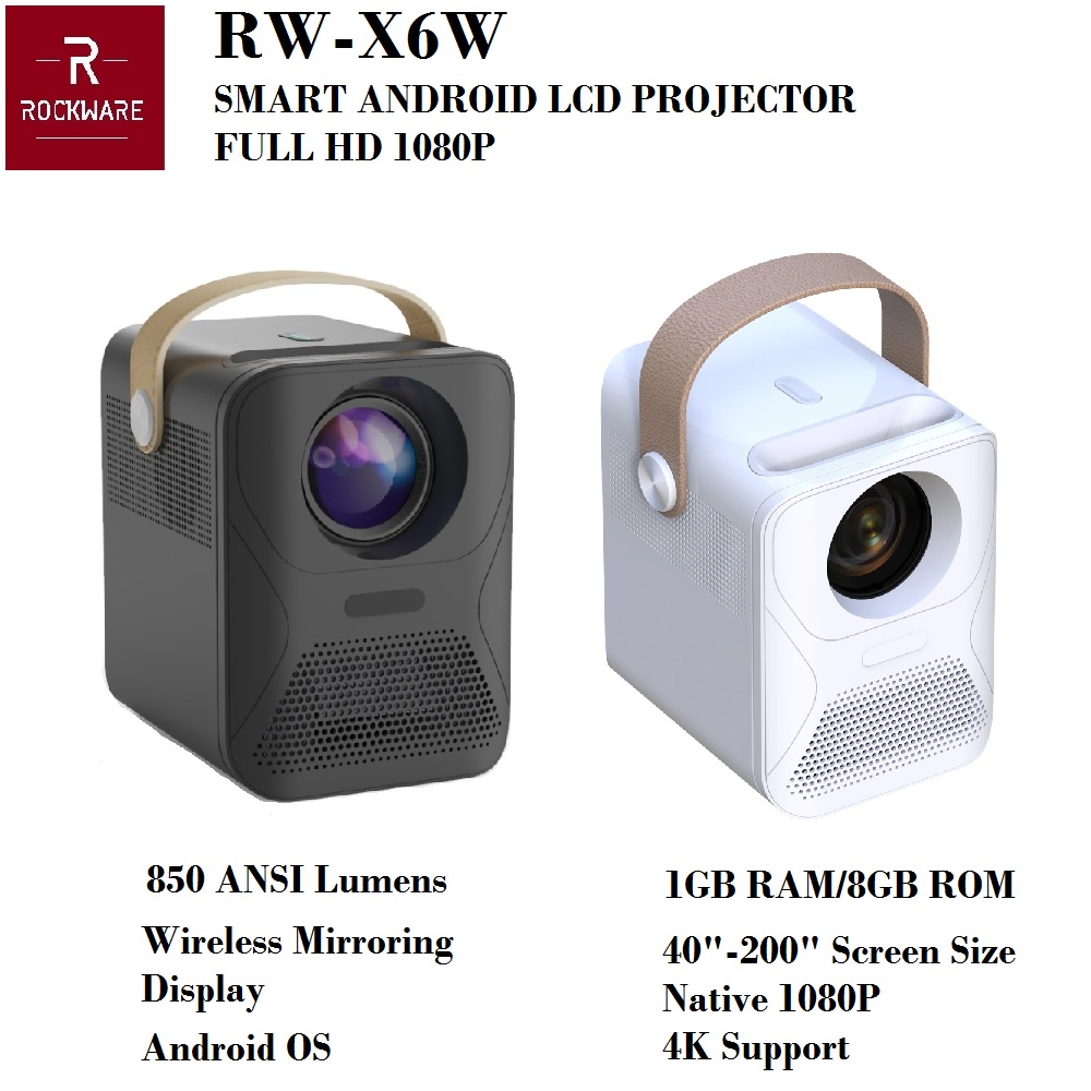 ROCKWARE RW-X6W Mini Android FHD Projector 850 ANSI