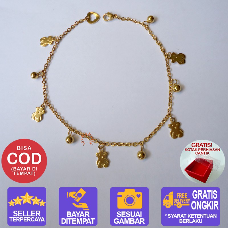 Lovelybutik Gelang Tangan Titanium Teddy Bear Gelang Tangan Wanita Titanium BONUS KOTAK PERHIASAN