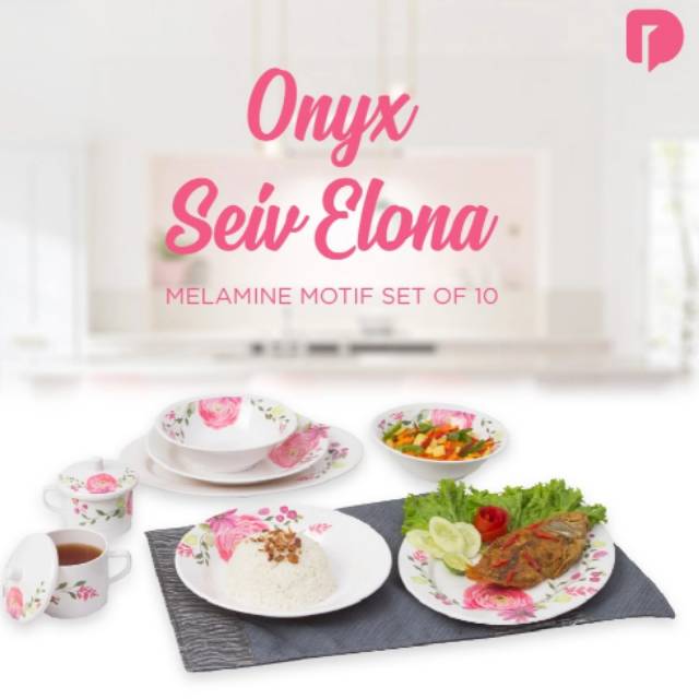 Piring Mangkok Gelas melamin Onyx Seiv Elona Melamine Motif Set Of 10